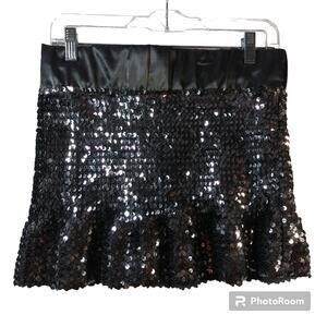 Chocolatte Charcoal Gray Sequin Ruffle Mini Skirt Holiday New Year Size Small